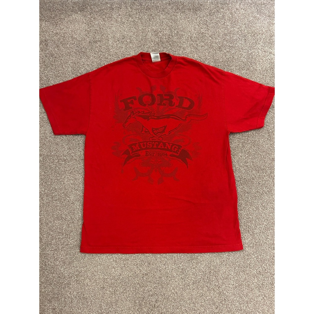 Ford Mustang Graphic T-Shirt Mens XL Red Excellent Est 1964 Short Sleeve Tee